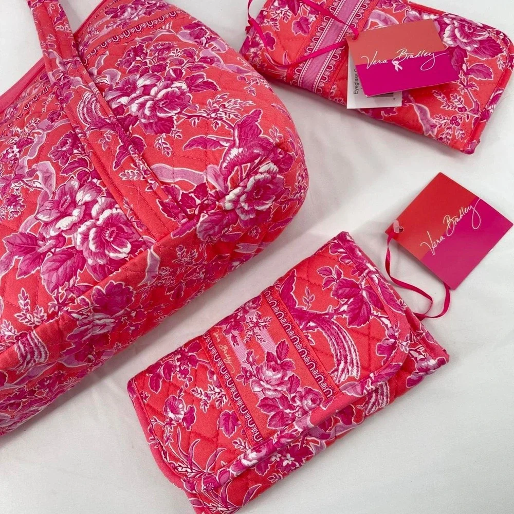 Vintage Vera Bradley Tote Bag Floral Purse Set Hope Toile Retired Print Preppy